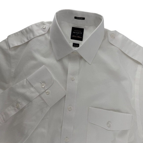 Brooks Brothers NetJets White Long Sleeve Pilot Dress Shirt Regular Fit 15 34/35